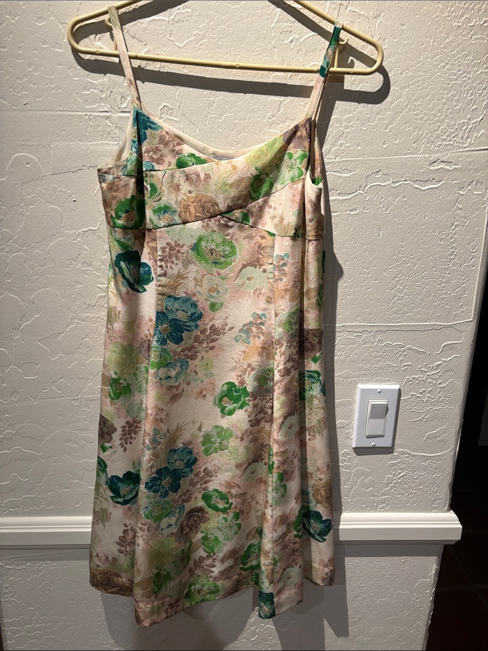 Anthropologie Silk Green and Cream Floral Slip Dress